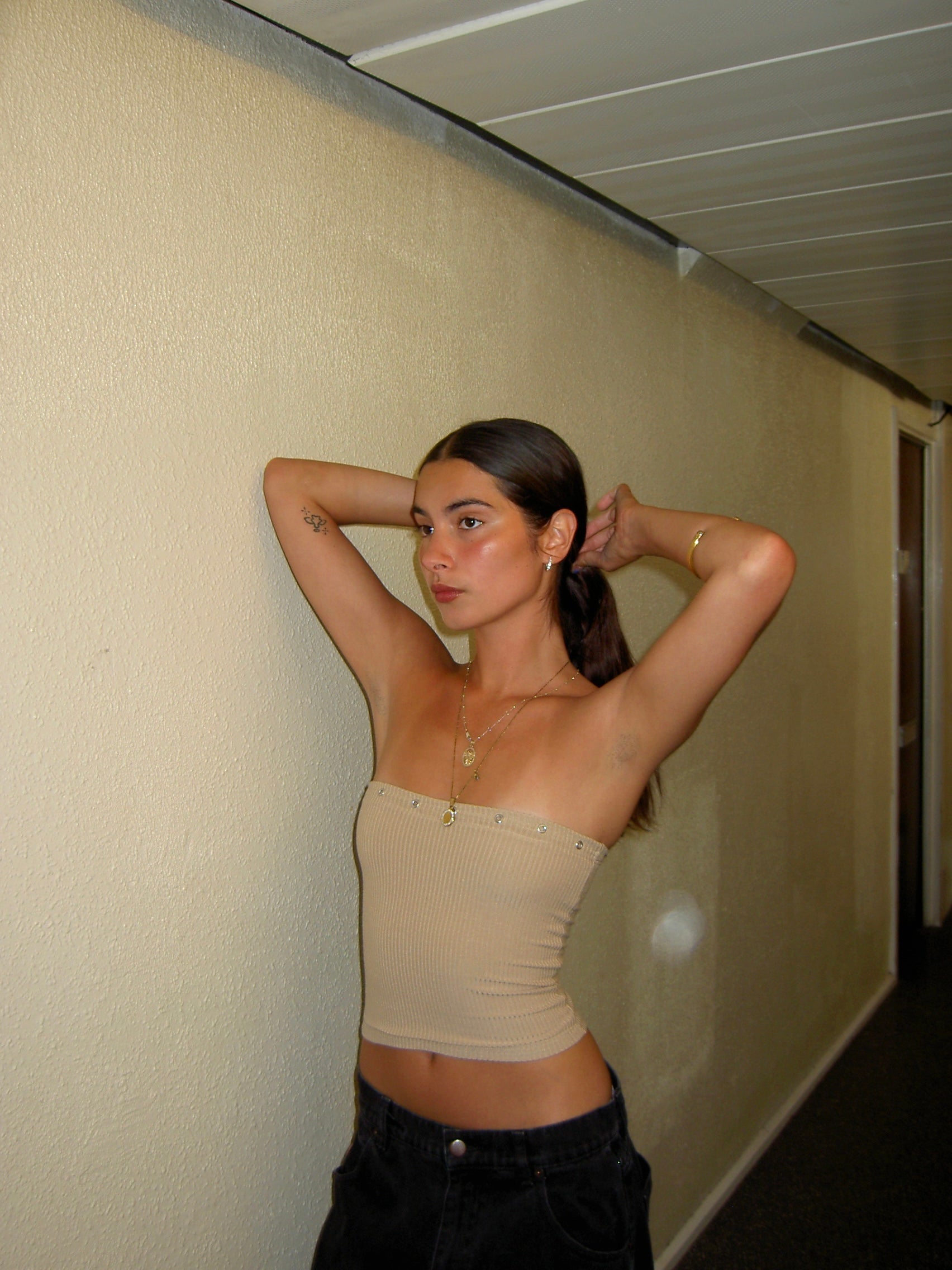 Nude Eyelet Bandeau Top