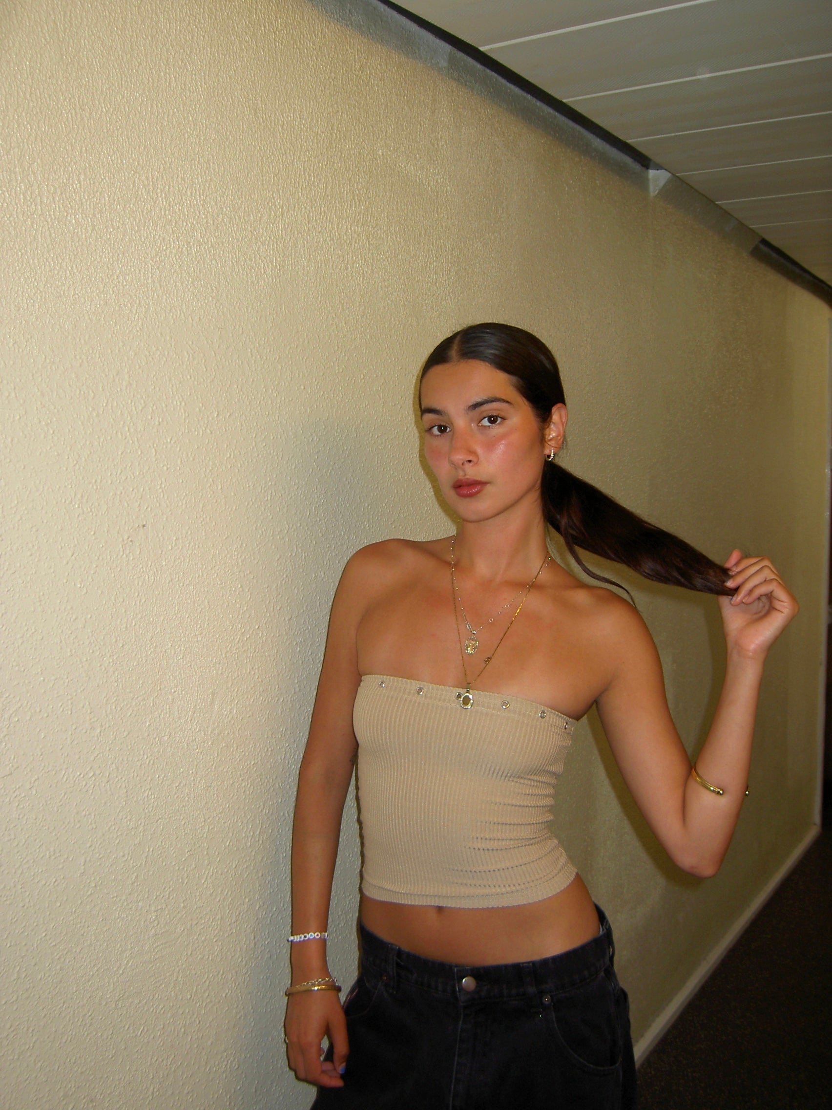 Nude Eyelet Bandeau Top