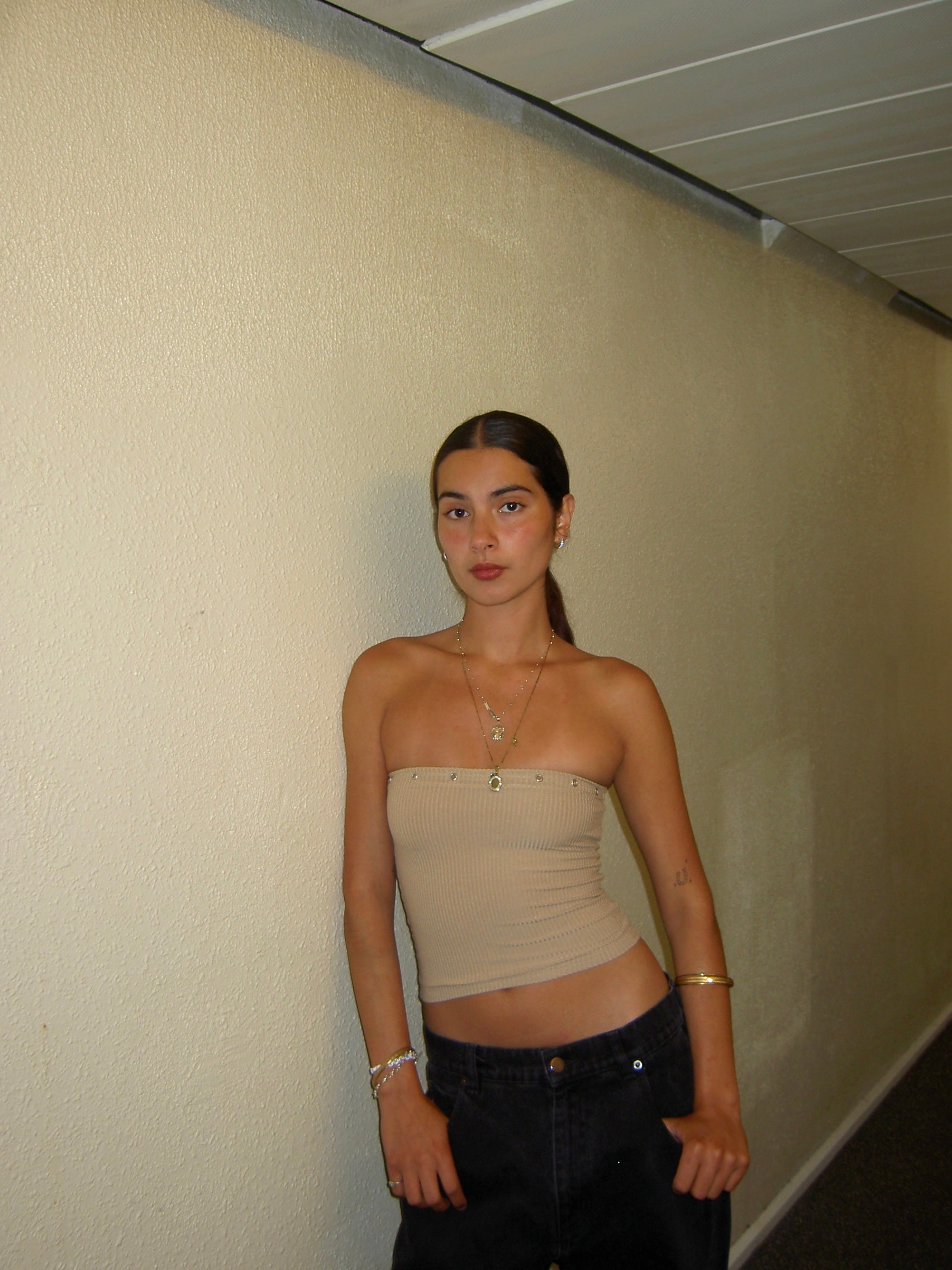 Nude Eyelet Bandeau Top